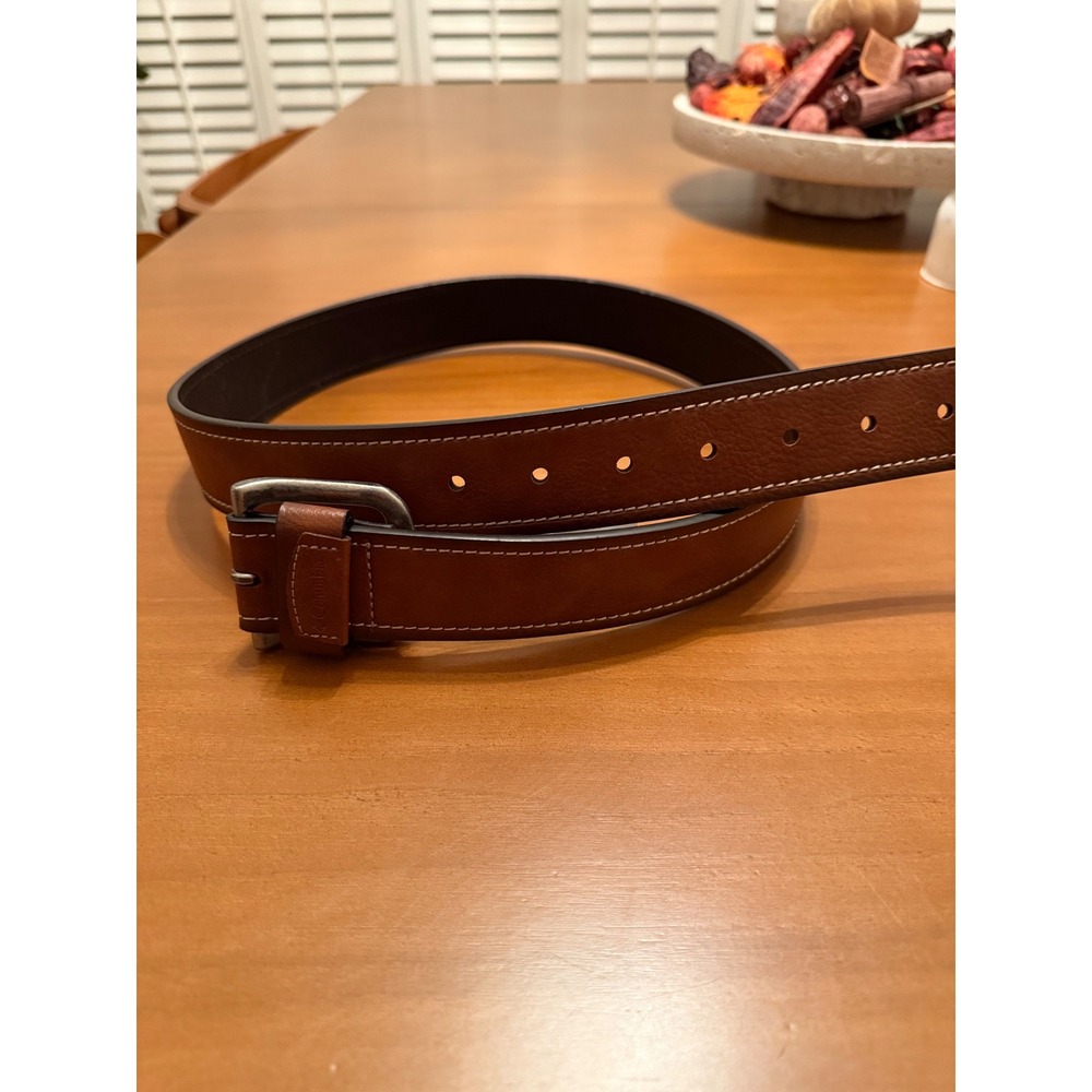 NWOT Columbia Mens Tan Leather Belt Casual Everyday‎ Wear Silver Buckle Medium
